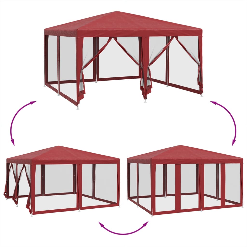 Tente de fête avec 8 parois latérales en maille rouge 4x4m PEHD