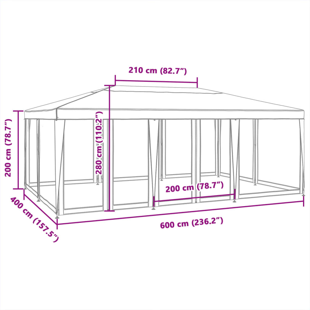 Tente de fête avec 10parois latérales en maille blanc 6x4m PEHD