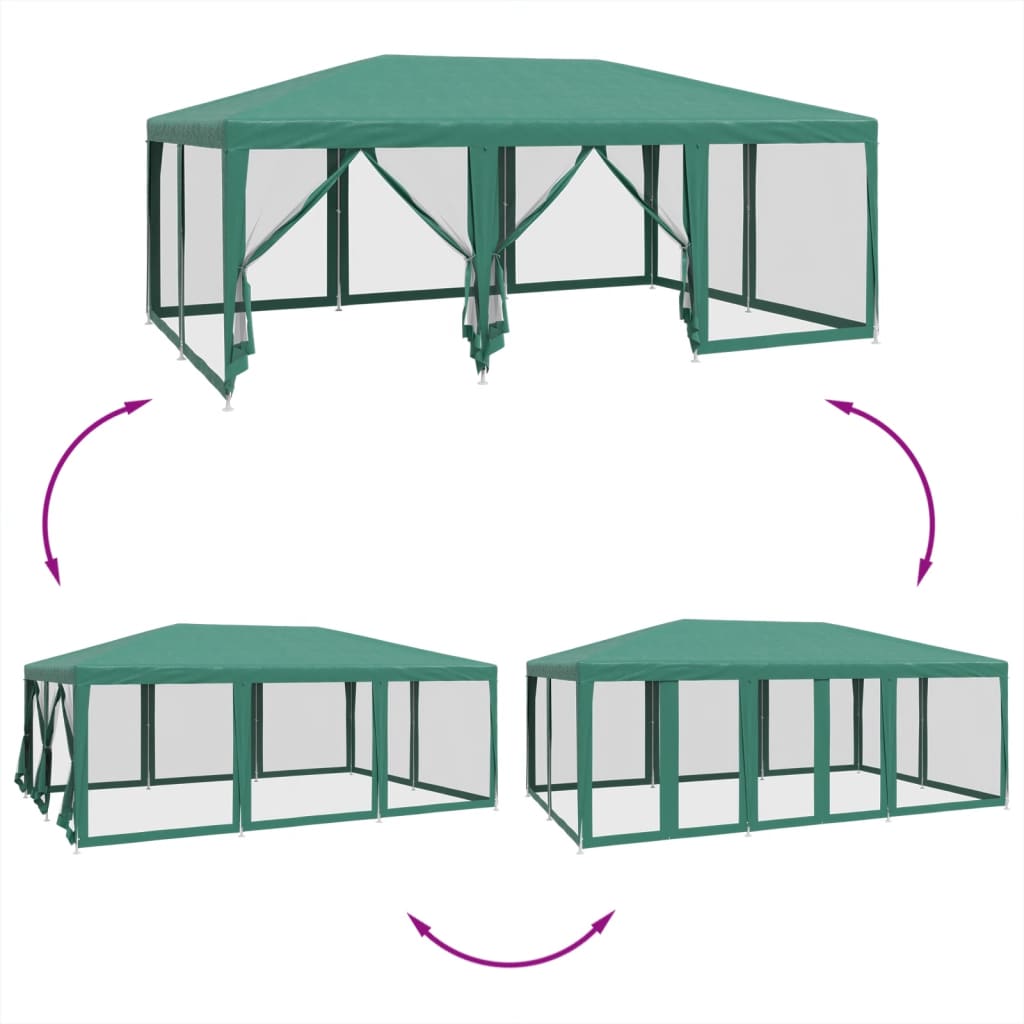 Tente de fête avec 10 parois latérales en maille vert 6x4m PEHD