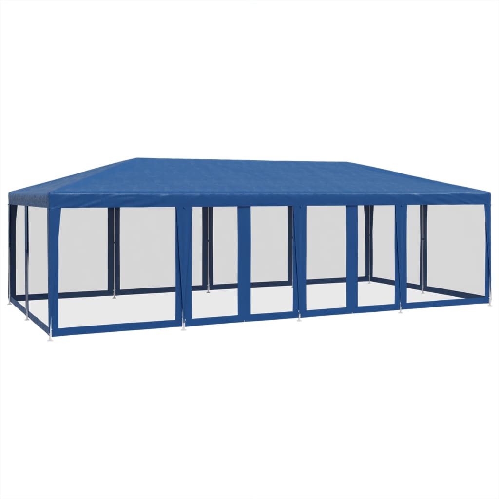 Party tent with 12 mesh sidewalls blue 8x4m HDPE