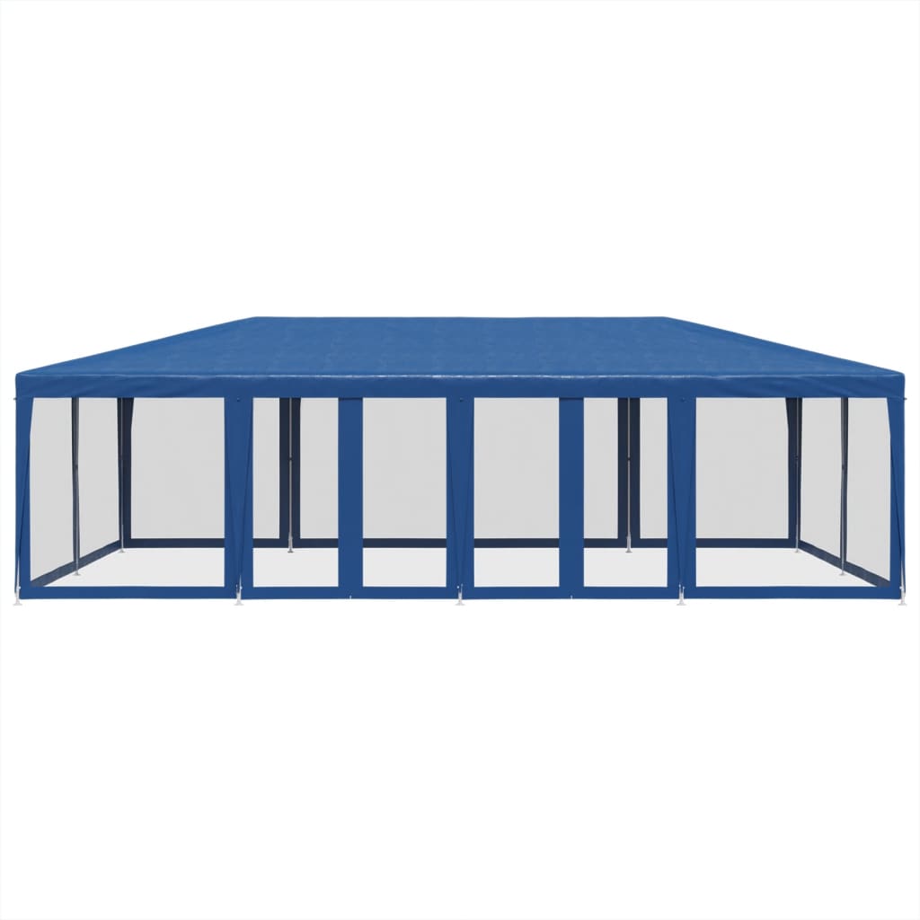 Party tent with 12 mesh sidewalls blue 8x4m HDPE