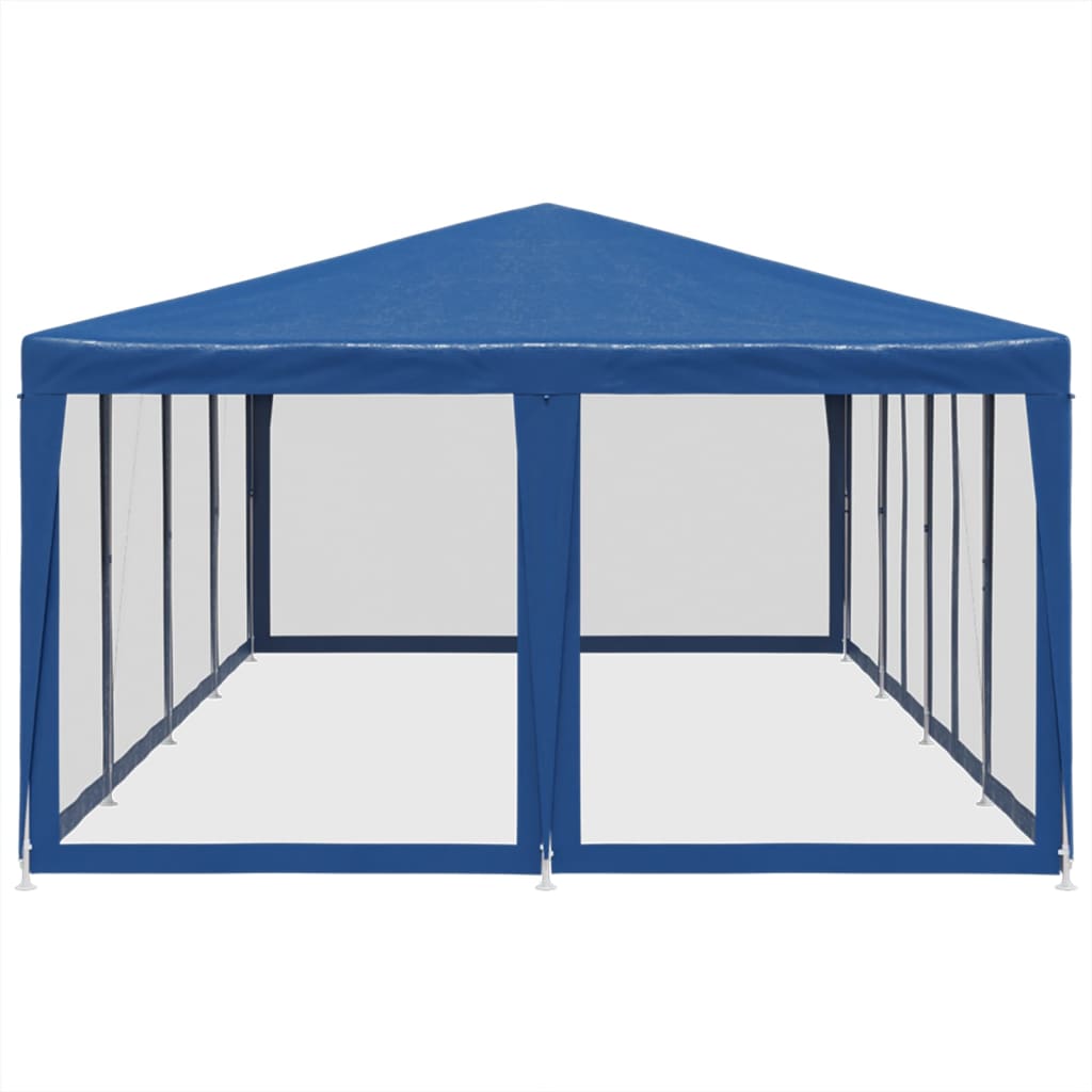 Party tent with 12 mesh sidewalls blue 8x4m HDPE