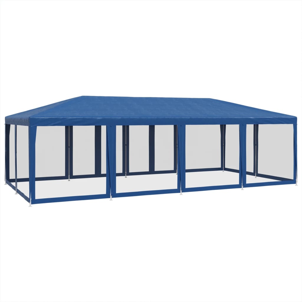 Party tent with 12 mesh sidewalls blue 8x4m HDPE