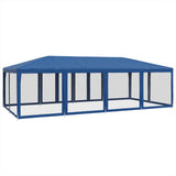 Party tent with 12 mesh sidewalls blue 8x4m HDPE