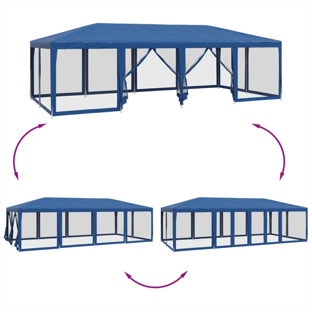 Tente de fête avec 12 parois latérales en maille bleu 8x4m PEHD