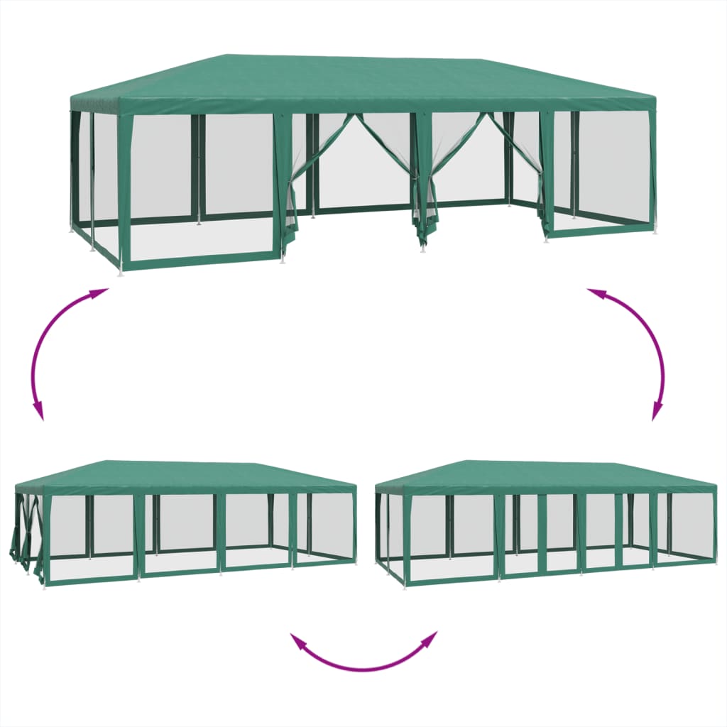 Tente de fête avec 12 parois latérales en maille vert 8x4m PEHD