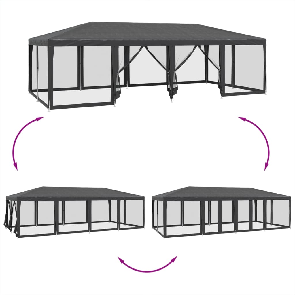 Tente de fête avec 12 parois latérales maille anthracite 8x4 m