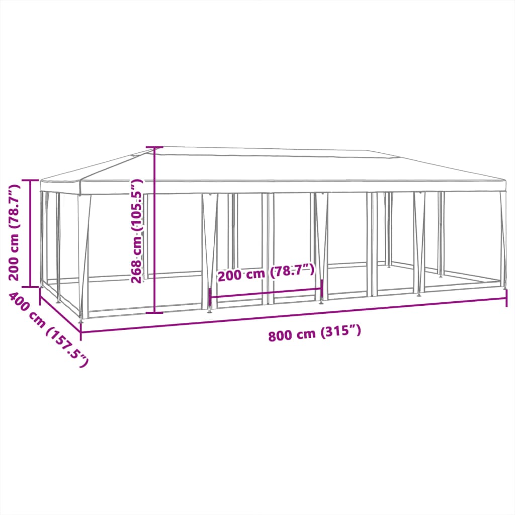 Tente de fête avec 12 parois latérales maille anthracite 8x4 m