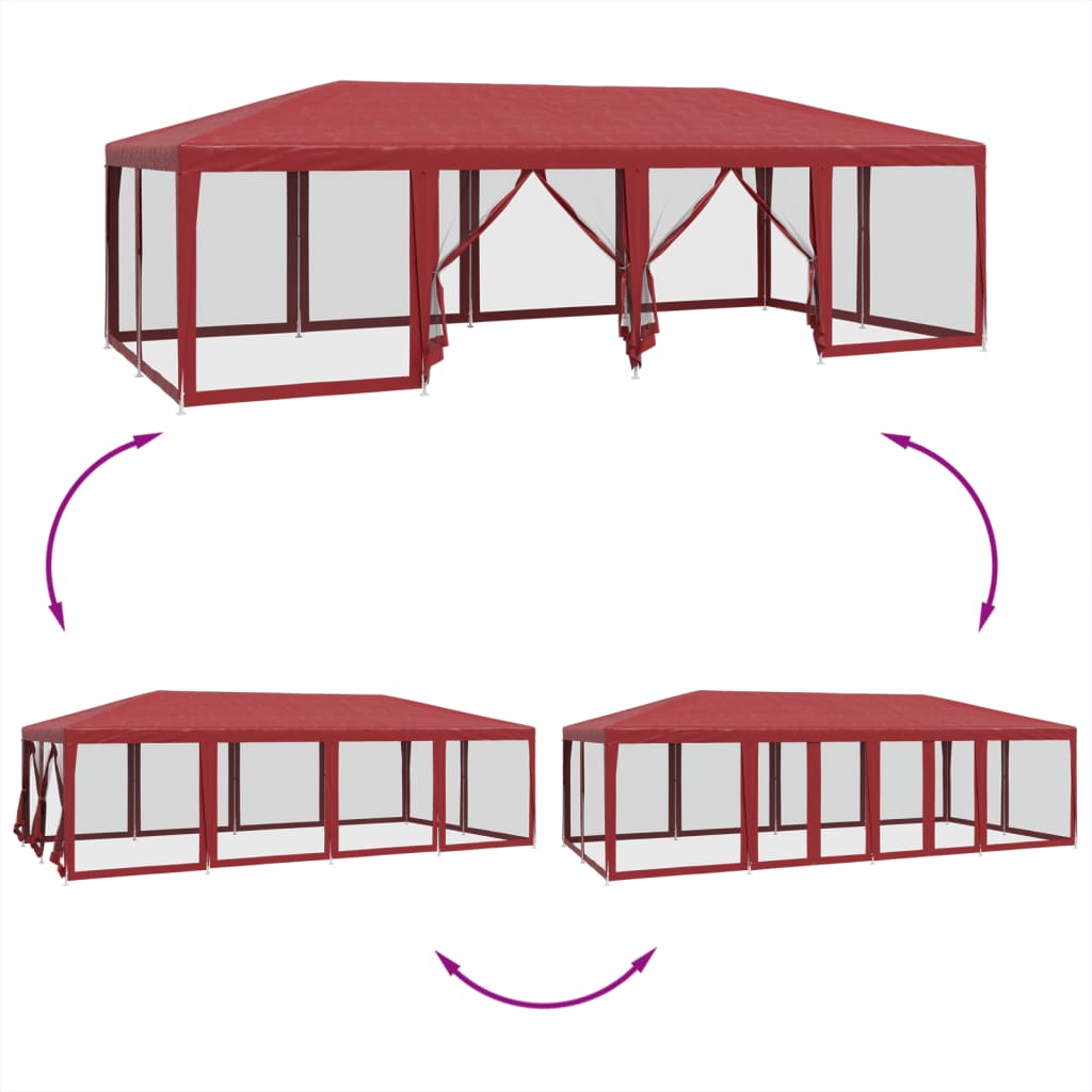 Tente de fête avec 12parois latérales en maille rouge 8x4m PEHD