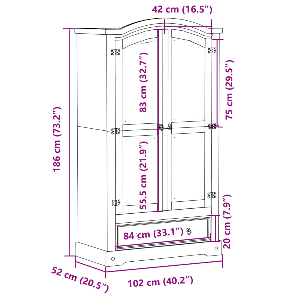 Garde-robe Corona 102x52x186 cm bois de pin massif