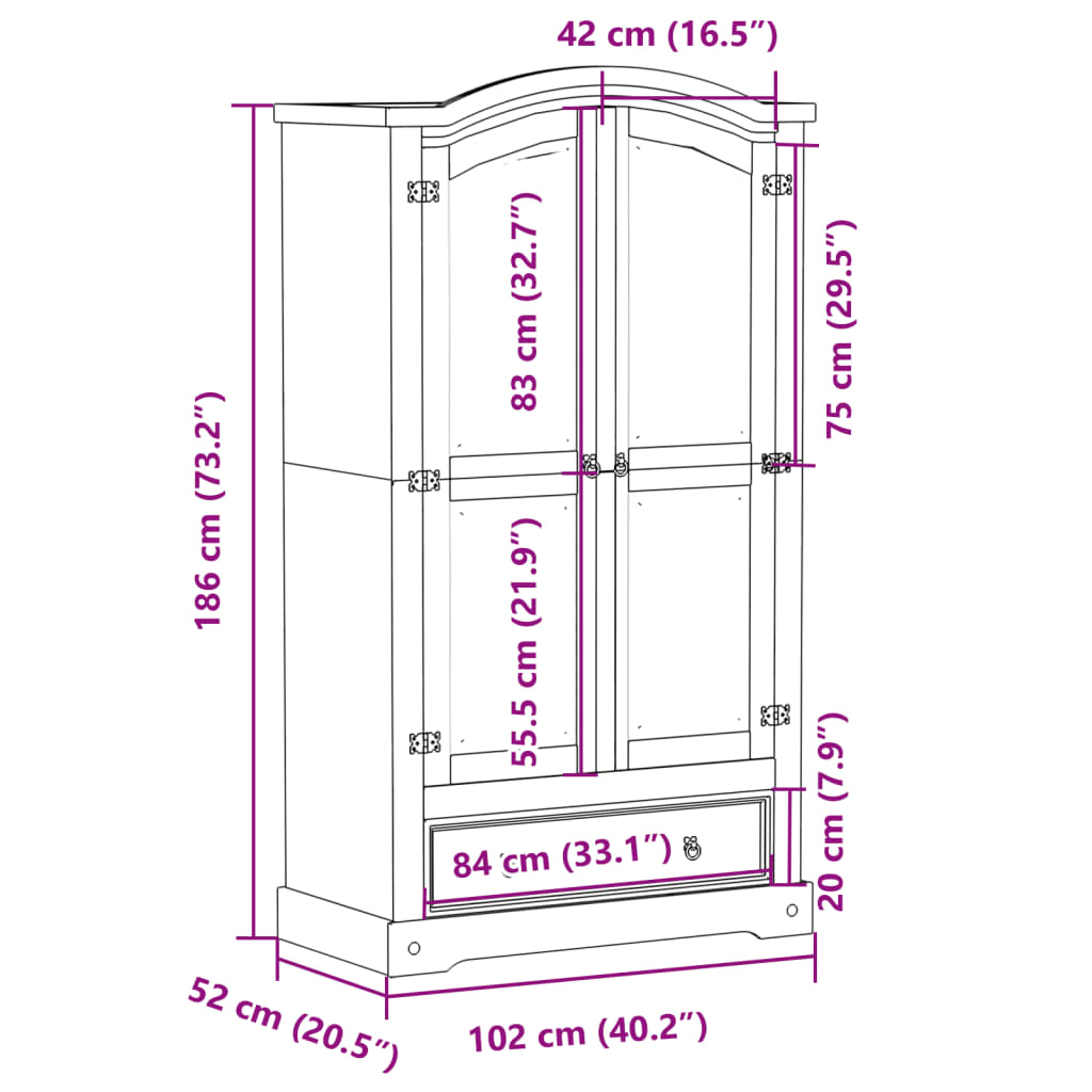 Garde-robe Corona blanc 102x52x186 cm bois de pin massif