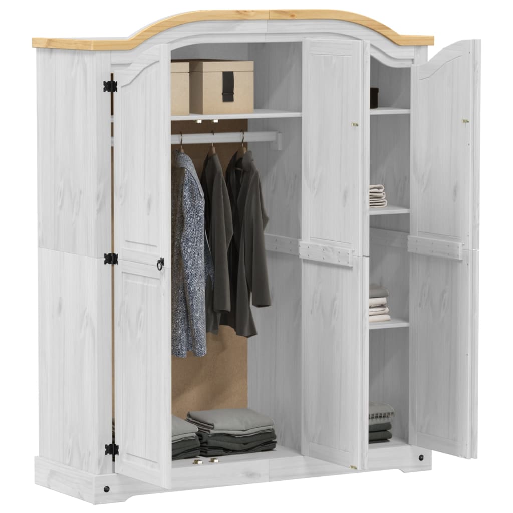 Garde-robe Corona blanc 151,5x52x186 cm bois de pin massif