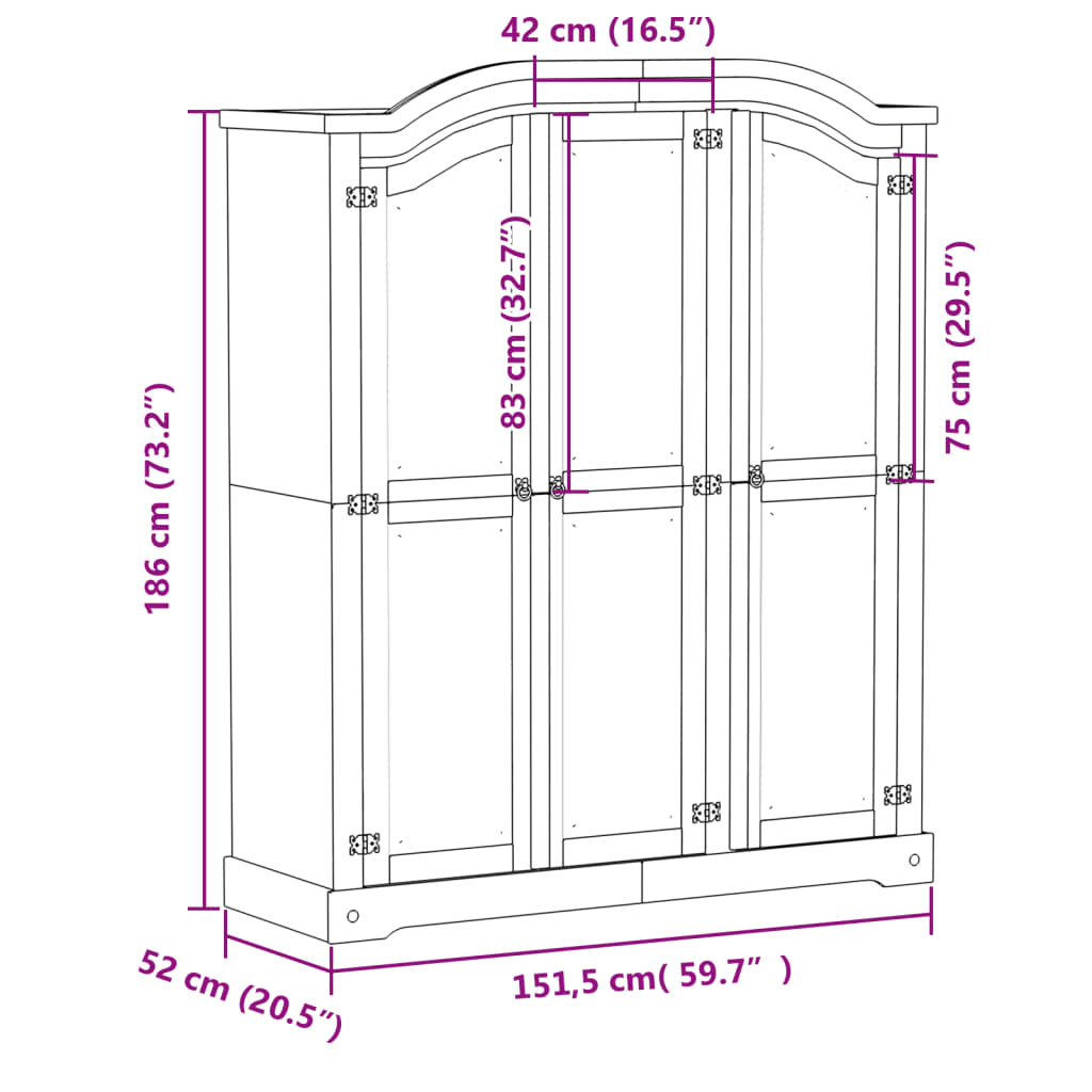 Garde-robe Corona blanc 151,5x52x186 cm bois de pin massif