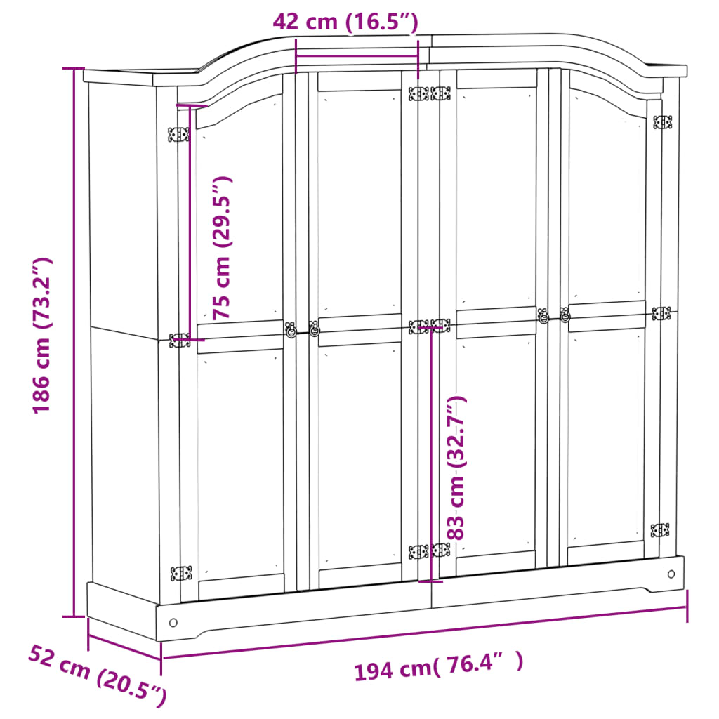 Garde-robe Corona blanc 194x52x186 cm bois de pin massif