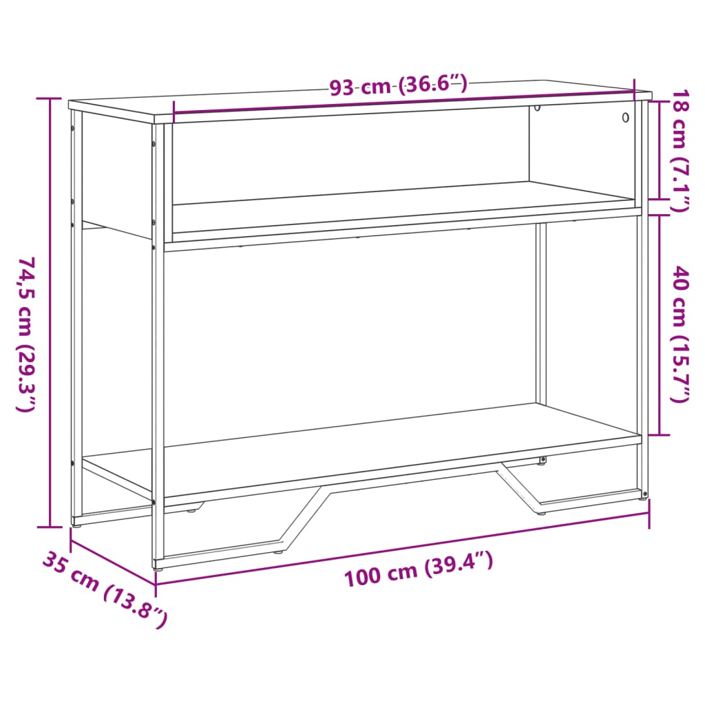 Table console sonoma gris 100x35x74,5 cm bois d'ingénierie