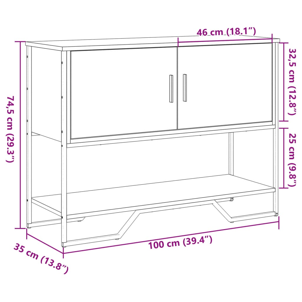 Table console sonoma gris 100x35x74,5 cm bois d'ingénierie