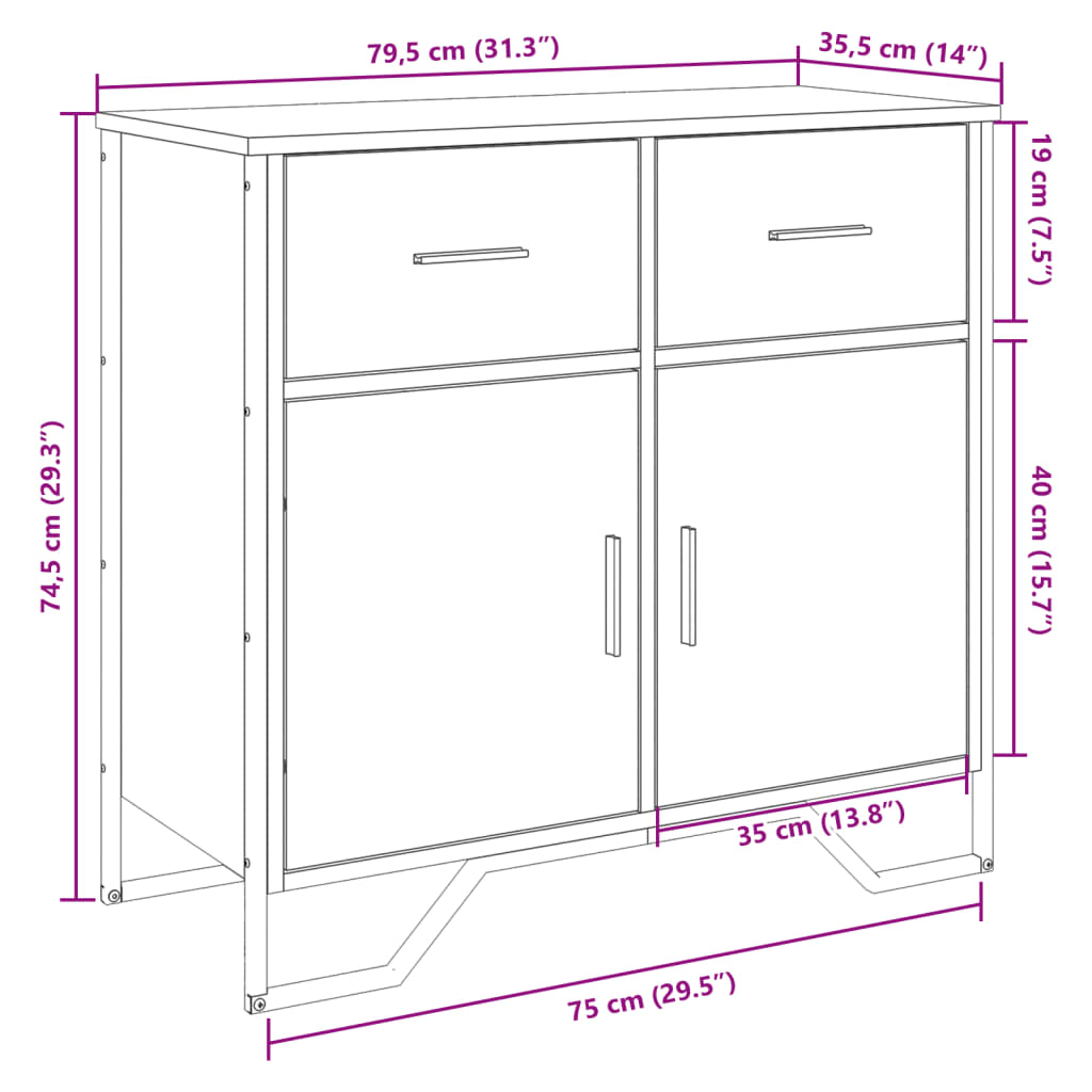 Buffet chêne sonoma 79,5x35,5x74,5 cm bois d'ingénierie