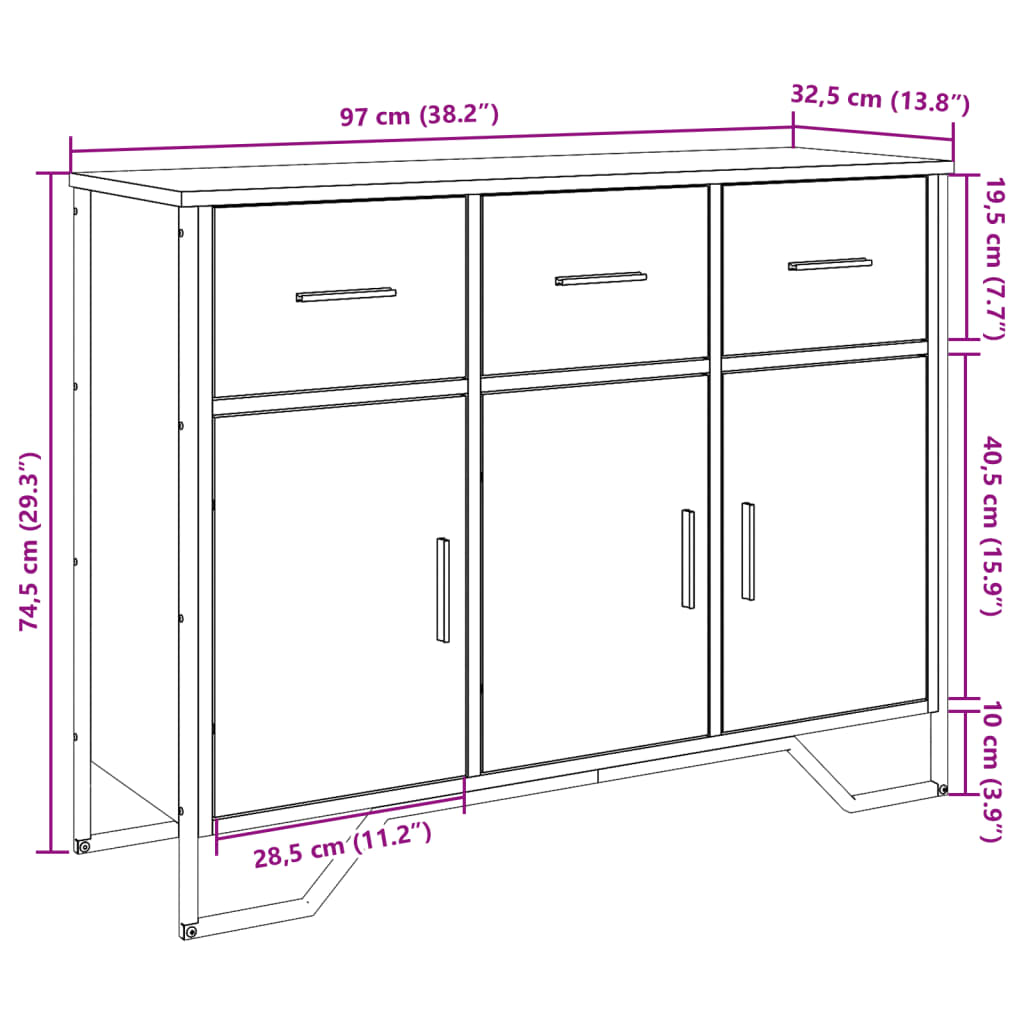 Schwarzes Sideboard 97 x 32,5 x 74,5 cm, Holzwerkstoff