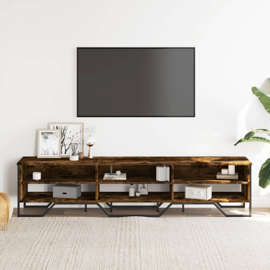 Meuble TV chêne fumé 180x34x41 cm bois d'ingénierie