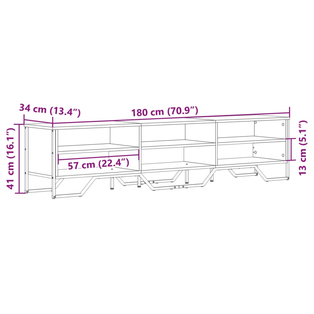 Meuble TV chêne marron 180x34x41 cm bois d'ingénierie