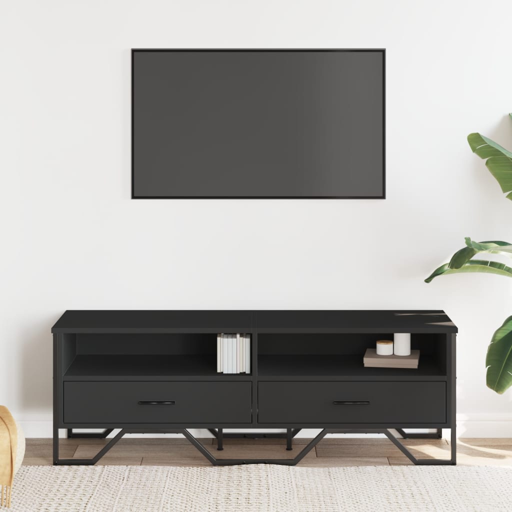 Meuble TV noir 122x34x41 cm bois d'ingénierie