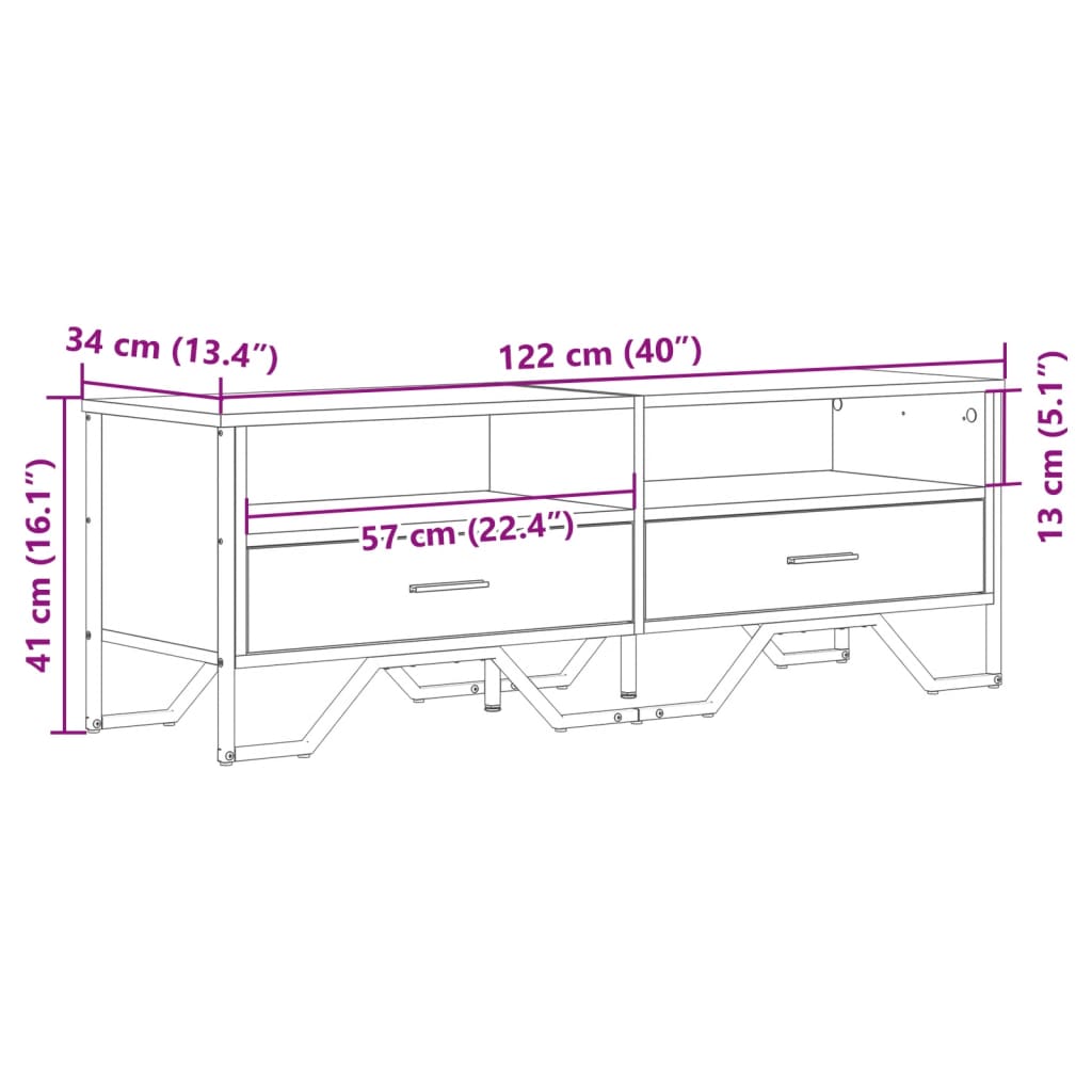 Meuble TV chêne sonoma 122x34x41 cm bois d'ingénierie