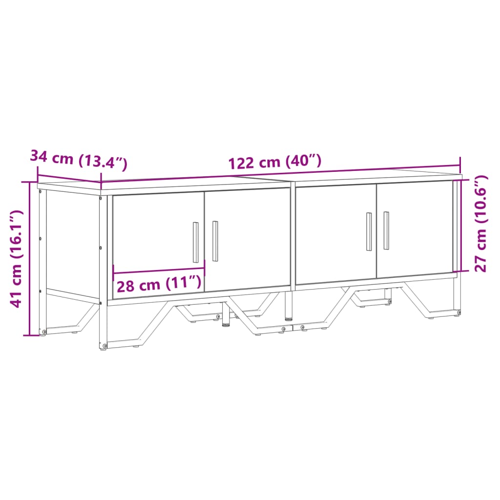 Meuble TV chêne sonoma 122x34x41 cm bois d'ingénierie