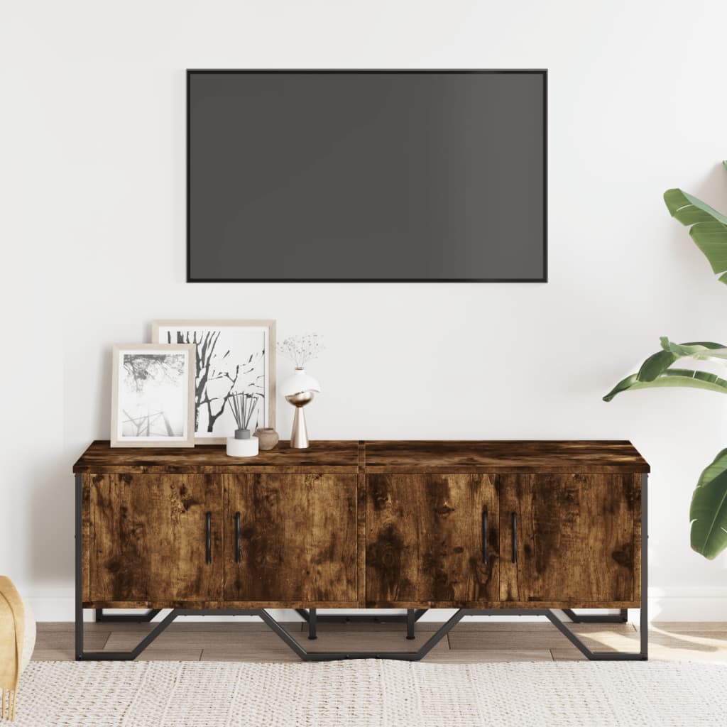 Meuble TV chêne fumé 122x34x41 cm bois d'ingénierie