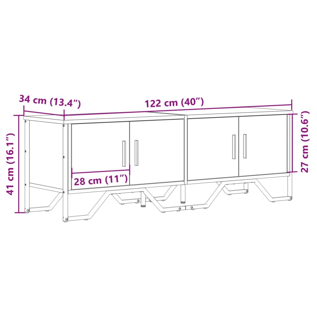 Meuble TV chêne fumé 122x34x41 cm bois d'ingénierie