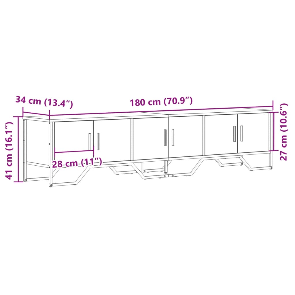 Meuble TV chêne sonoma 180x34x41 cm bois d'ingénierie