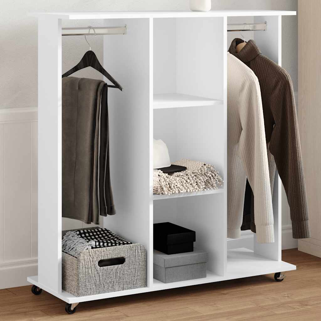 Wardrobe with wheels white 102x38x110 cm engineered wood