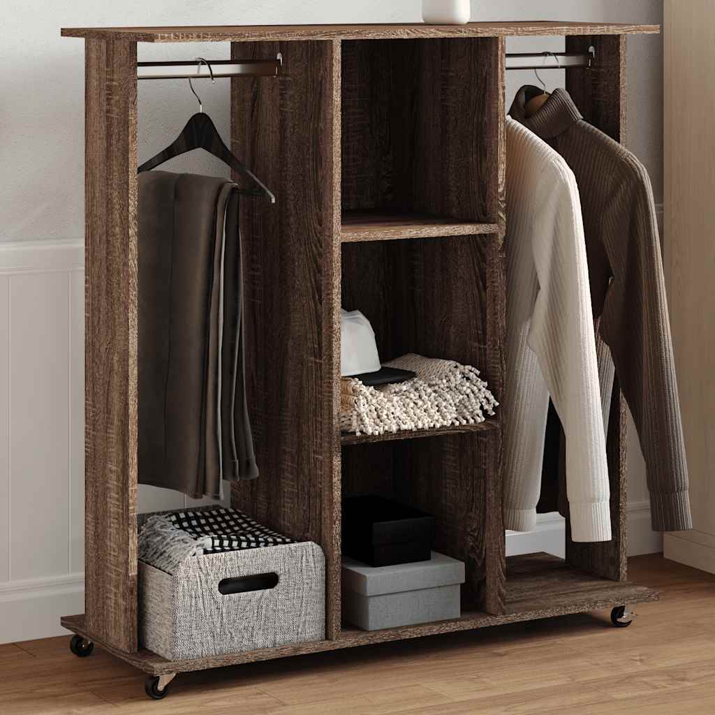 Garde-robe avec roues chêne marron 102x38x110cm bois ingénierie