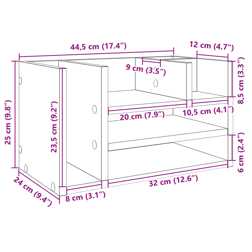 Schreibtisch-Organizer aus geräucherter Eiche, 44,5 x 24 x 25 cm, Holzwerkstoff