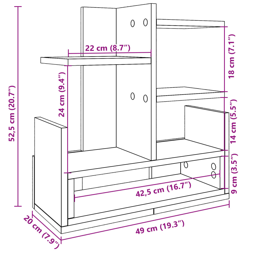 Organisateur de bureau chêne sonoma 49x20x52,5 cm