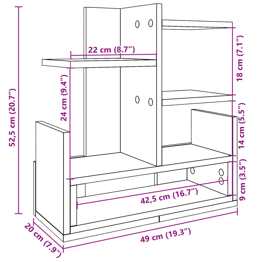 Betongrauer Schreibtisch-Organizer 49 x 20 x 52,5 cm