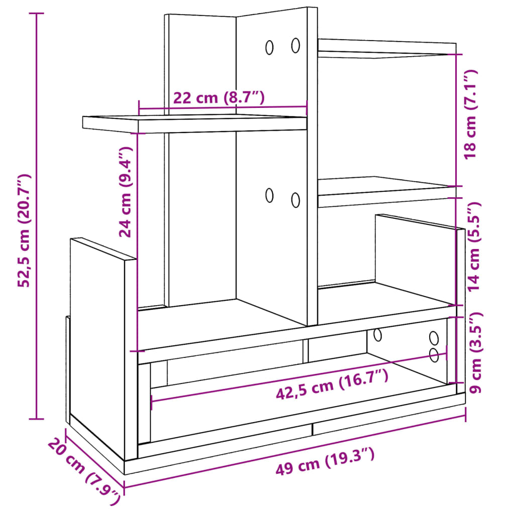 Organisateur de bureau sonoma gris 49x20x52,5 cm