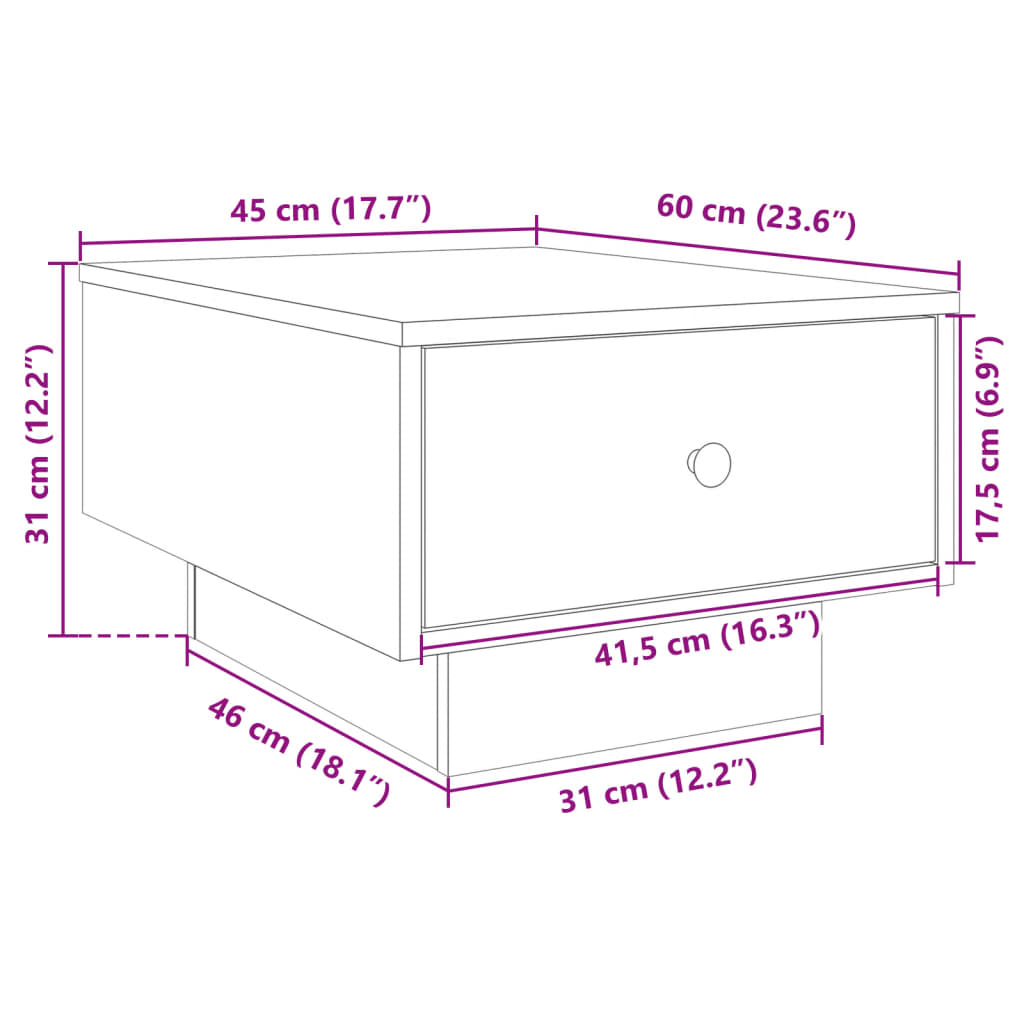 Table basse gris béton 60x45x31 cm bois d'ingénierie