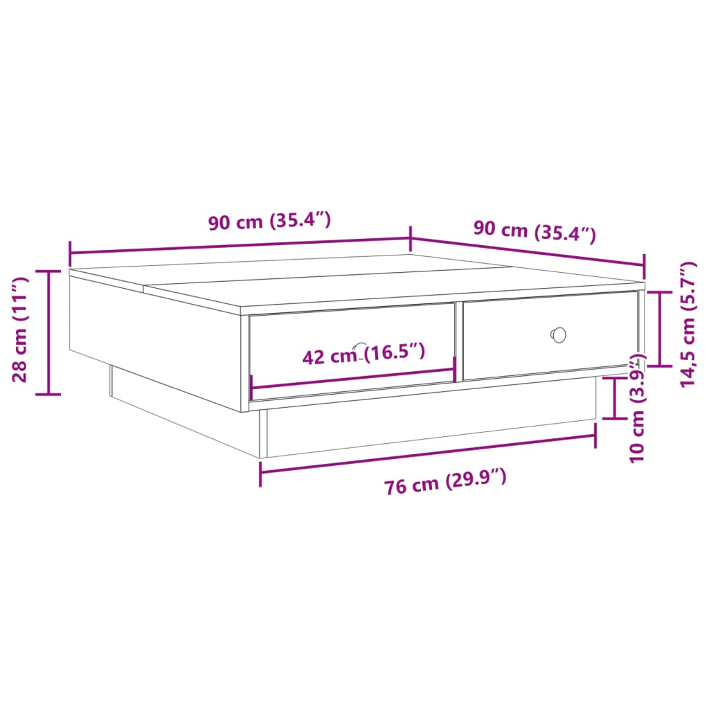 Table basse Chêne sonoma 90x90x28 cm Aggloméré