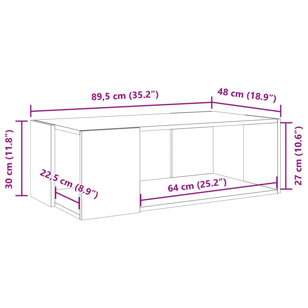 Table basse chêne sonoma 89,5x48x30 cm bois d'ingénierie