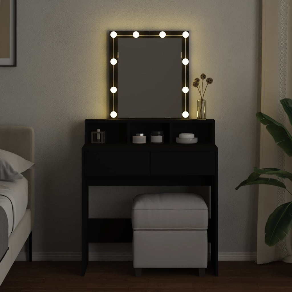 Coiffeuse avec LED noir 80x41x144,5 cm