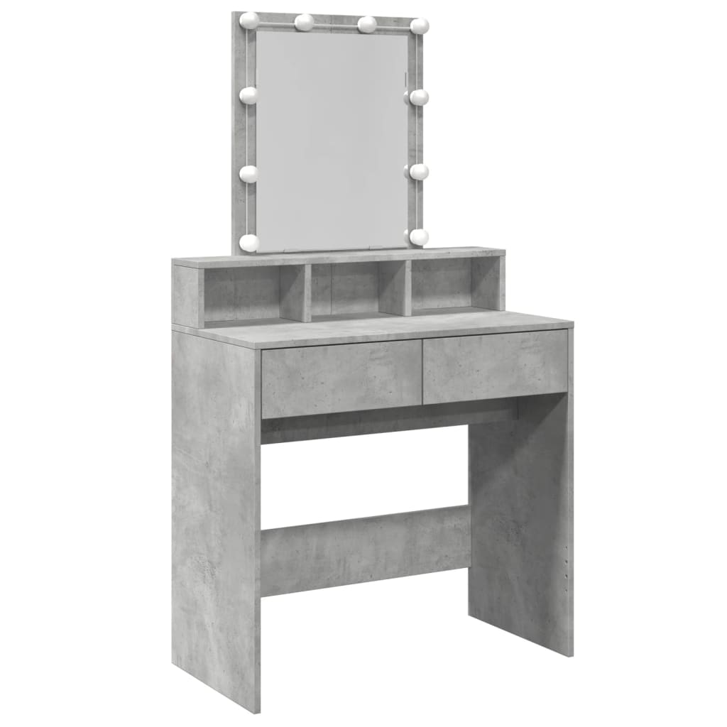 Dressing table with LED concrete gray 80x41x144.5 cm