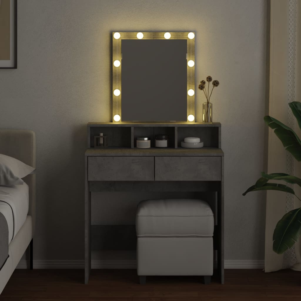 Dressing table with LED concrete gray 80x41x144.5 cm