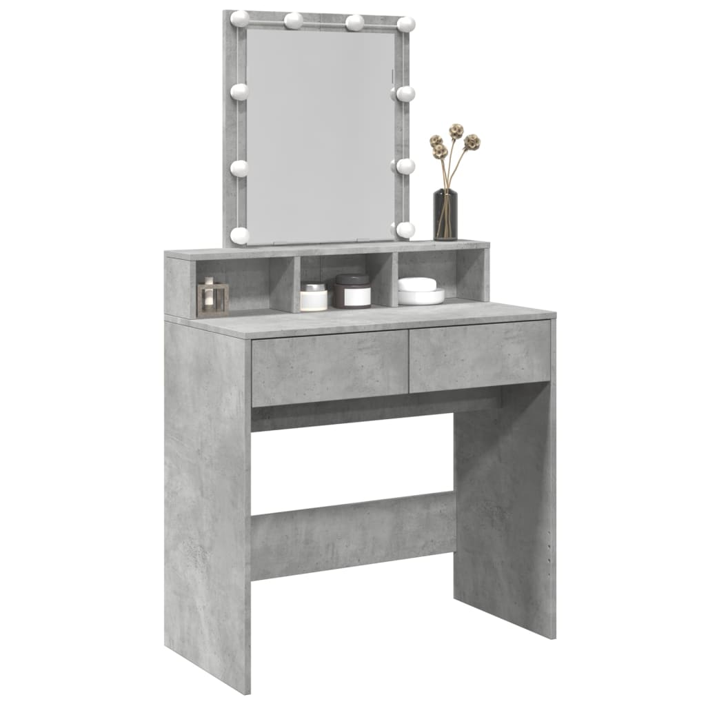 Dressing table with LED concrete gray 80x41x144.5 cm