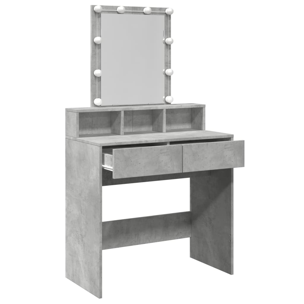 Dressing table with LED concrete gray 80x41x144.5 cm