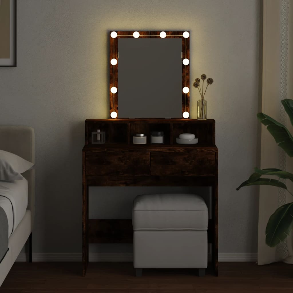 Coiffeuse avec LED chêne fumé 80x41x144,5 cm