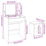 Sonoma oak dressing table and stool 60x40x113.5 cm