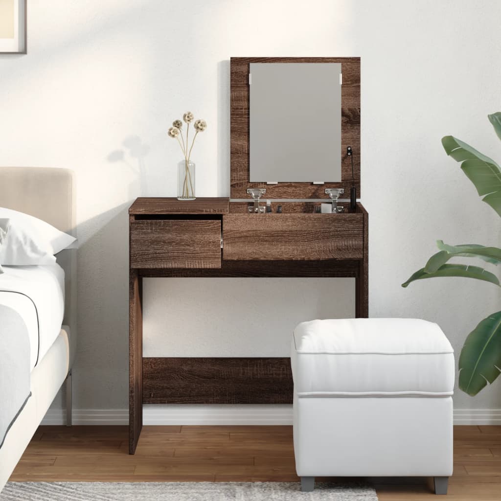 Dressing table with mirror brown oak 73x46.5x120 cm