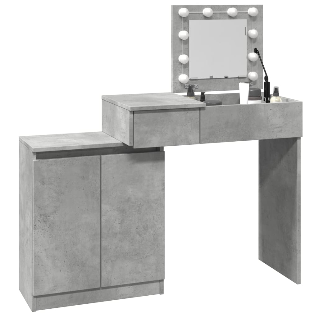 Dressing table with LED concrete gray 115x37x110.5 cm