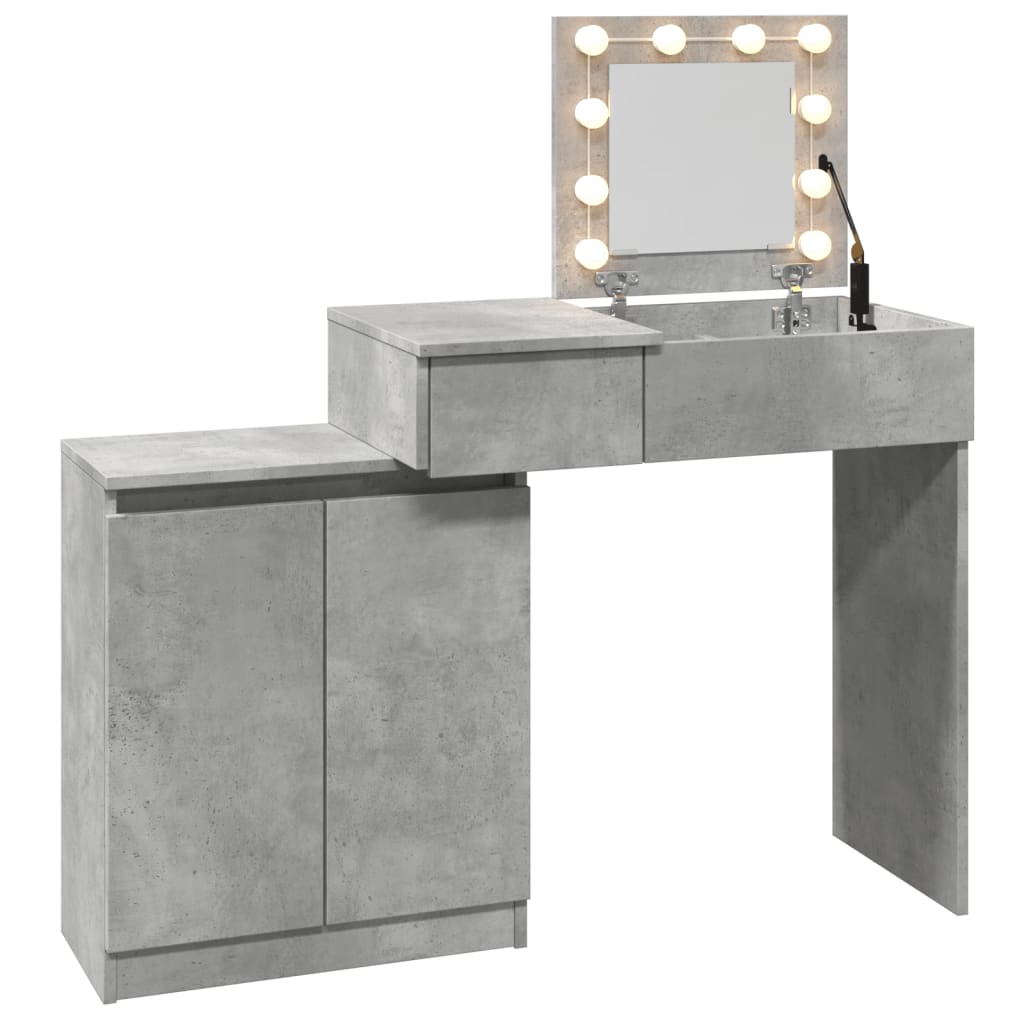 Dressing table with LED concrete gray 115x37x110.5 cm