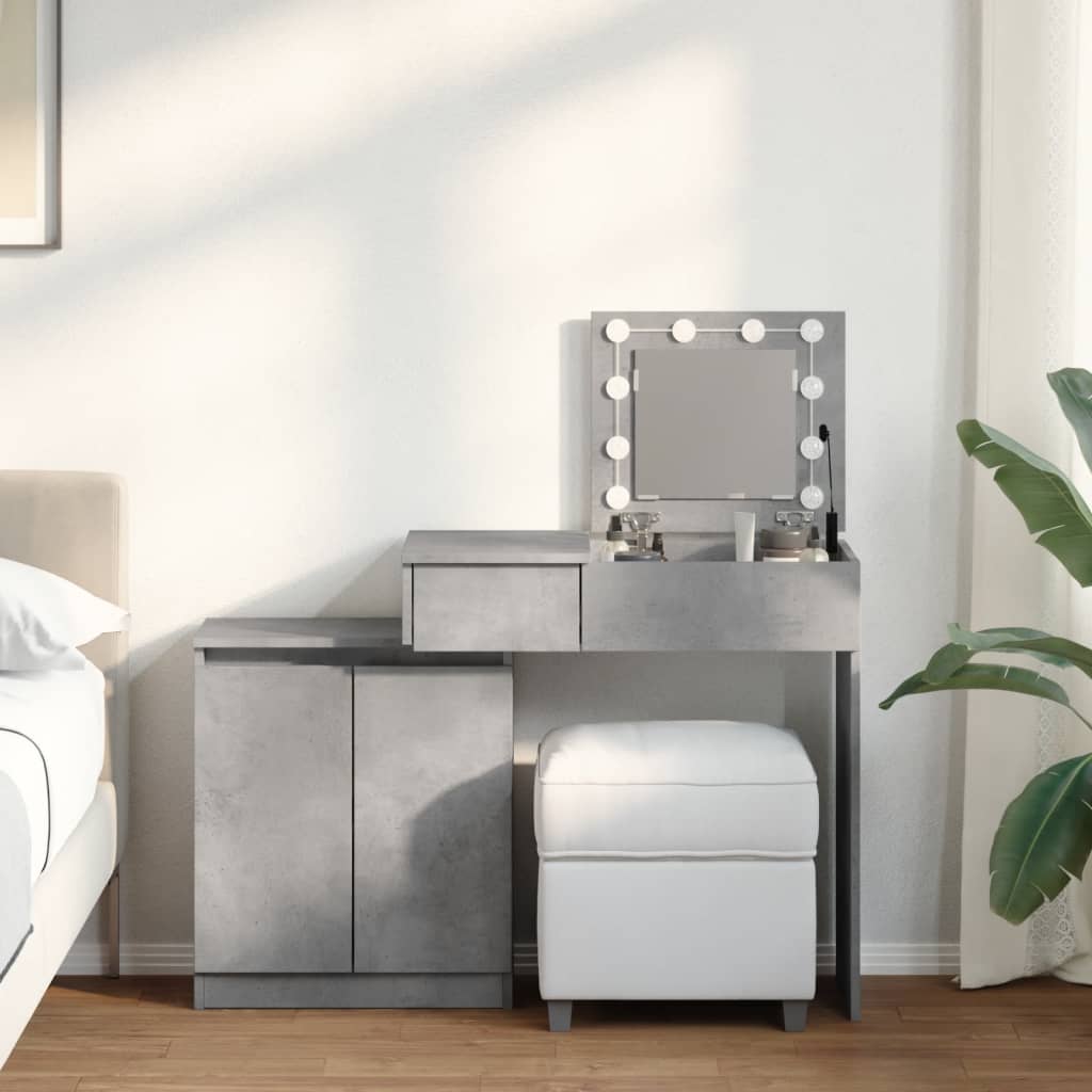 Dressing table with LED concrete gray 115x37x110.5 cm